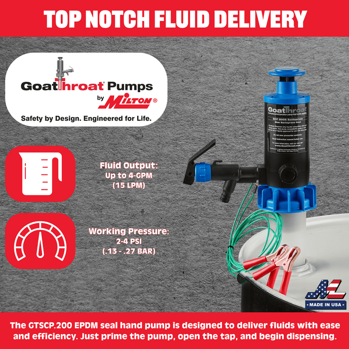 Groundable Drum Pump for Flammables, EPDM Seal