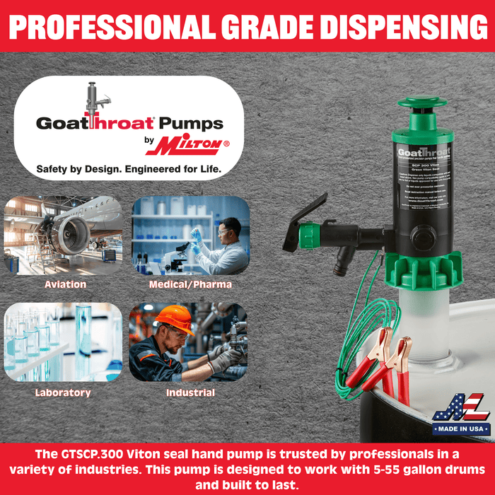 Groundable Drum Pump for Flammables Viton Seals